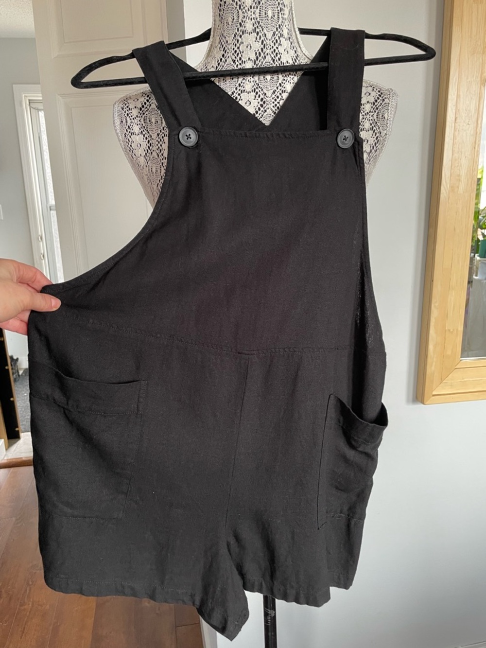 Twik Simons Linen Blend Romper With Pockets. Medium. Black - Picture 4 of 5
